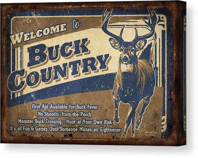 Wildlife Canvas Print featuring the painting Buck Country Sign by JQ Licensing