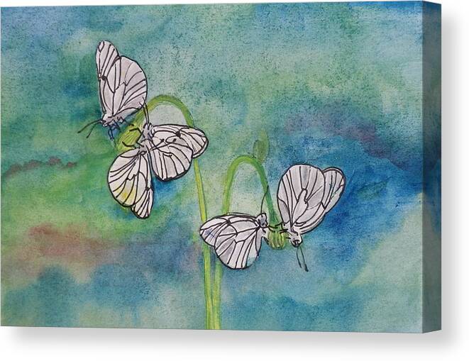 Butterfly Canvas Print featuring the painting Butterflies Hanging Out by Anna Ruzsan