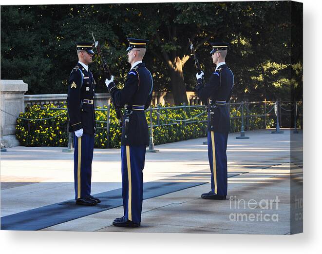 Tomb Of The Unknowns At Arlington National Cemetery Canvas Print featuring the photograph Changing Of The Guards by Brittany Horton