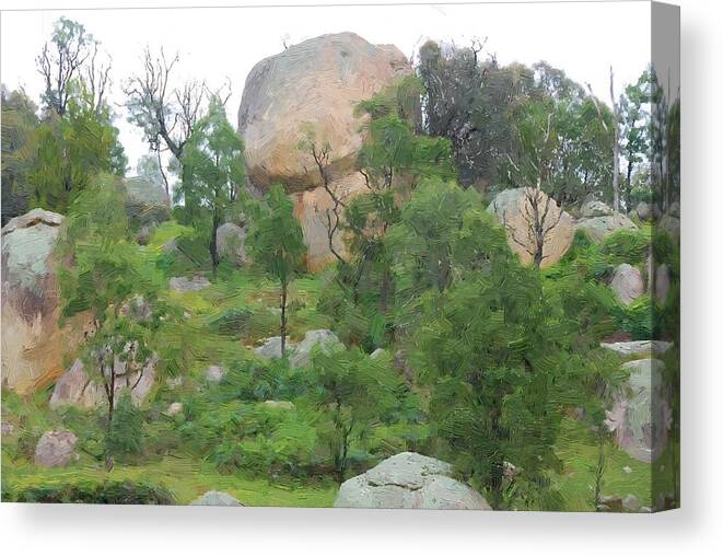 Eucalypt Canvas Print featuring the digital art Countryside boulders by Fran Woods