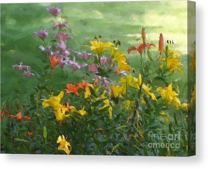  Canvas Print featuring the digital art Daylilies by Denise Dempsey Kane