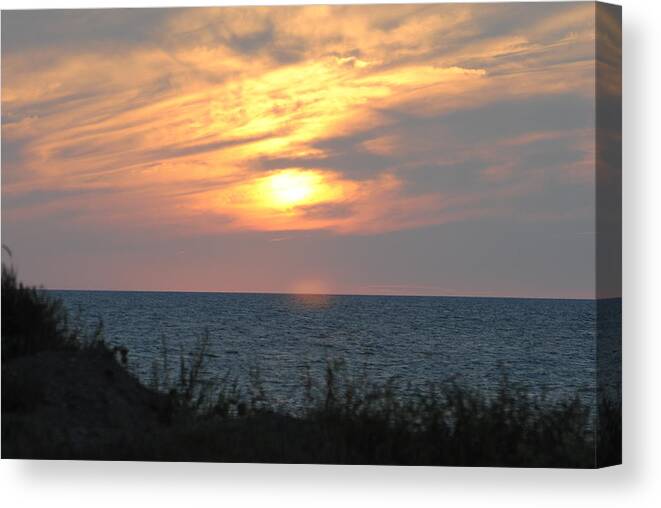 Sun Canvas Print featuring the photograph Fire Over the Water by Meagan Suedkamp