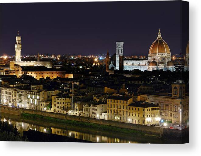 Arquitetura Canvas Print featuring the photograph Firenze Skyline at Night - Duomo and surroundings by Carlos Alkmin