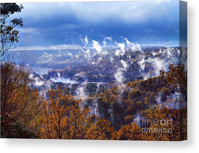 Water Canvas Print featuring the photograph Fog Over The Barkhamsted Reservoir by HD Connelly