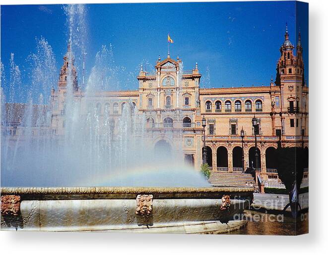 Plaza De Espana Canvas Print featuring the photograph Fountain Rainbow by Barbara Plattenburg