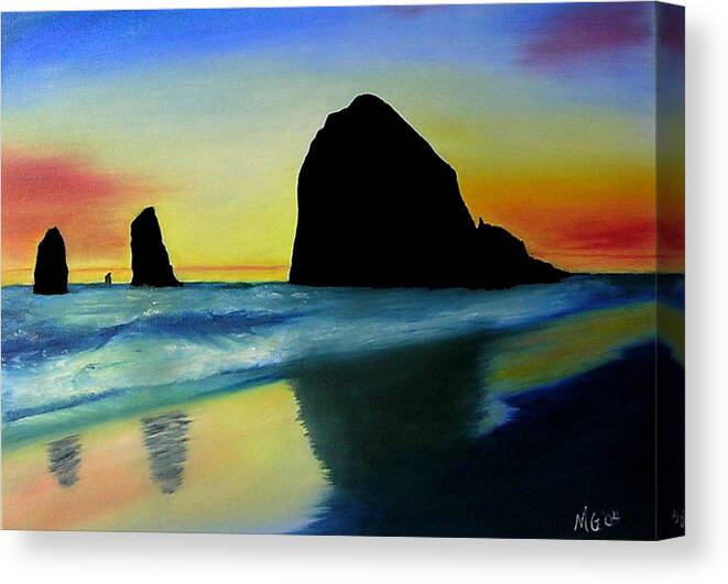 Oregon Coast Canvas Print featuring the painting Haystack Shadows by Mary Gaines