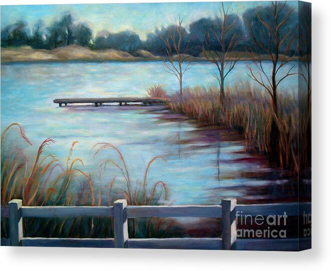 Lake Canvas Print featuring the painting Lake Acworth Dock by Gretchen Allen