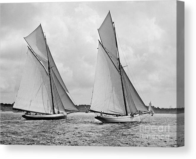 Mayflower And Galatea Start America's Cup 1886 Canvas Print featuring the photograph Mayflower and Galatea Start America's Cup 1886 by Padre Art