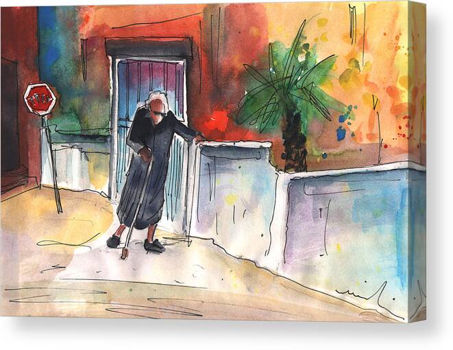 Travel Sketch Canvas Print featuring the painting Old and Lonely in Crete 04 by Miki De Goodaboom