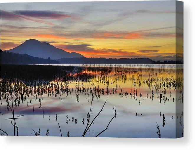 Sunrise Canvas Print featuring the photograph Orange reflections by Guido Montanes Castillo