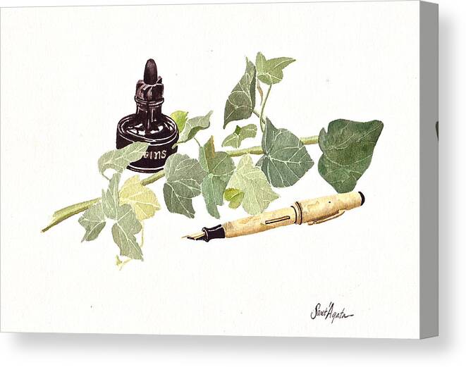 Ink Canvas Print featuring the painting Pen Ink and Ivy by Frank SantAgata