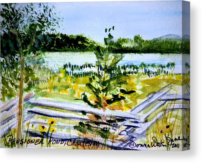 Landscape Canvas Print featuring the painting Pensioner Pond in Charleston Vermont by Donna Walsh