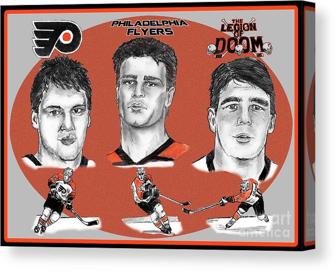 Flyers Canvas Print featuring the drawing Philadelphia Flyers Legion of Doom by Chris DelVecchio