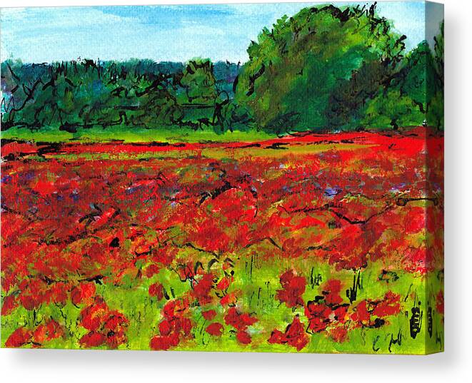 Italy Canvas Print featuring the painting Poppy Fields Tuscany by Jackie Sherwood