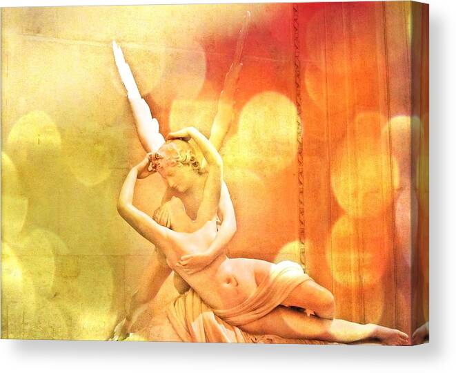 Psyche Revived By Cupid's Kiss Canvas Print featuring the photograph Psyche Revived by Cupid's Kiss by Marianna Mills