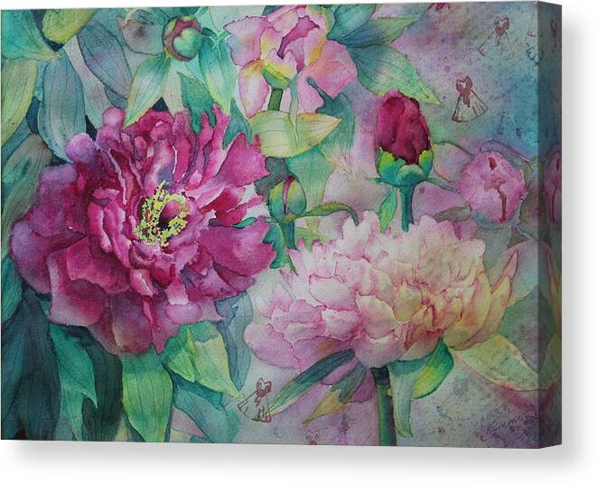Peony Canvas Print featuring the painting Queen of the Garden by Ruth Kamenev