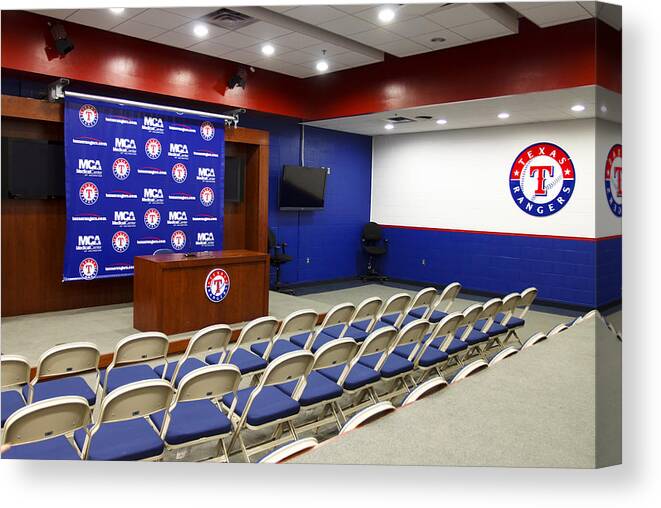 America Canvas Print featuring the photograph Rangers Press Room by Ricky Barnard