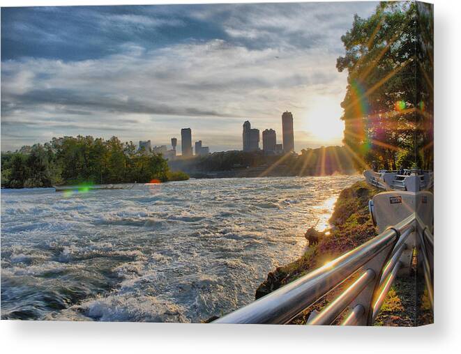  Canvas Print featuring the photograph Rapids Sunset by Michael Frank Jr