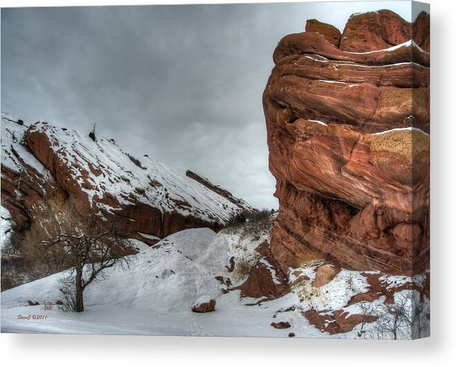 Red Rocks Canvas Print featuring the photograph Red Rocks Winter by Stephen Johnson