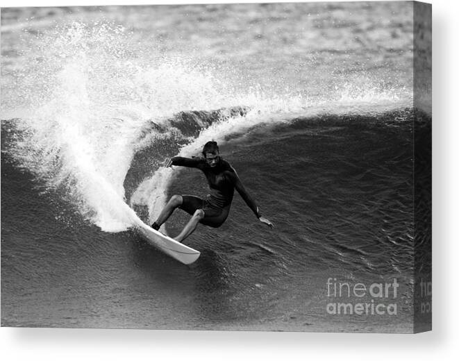 Shane Beschen Canvas Print featuring the photograph Shane Surf Carving in Black and White by Paul Topp