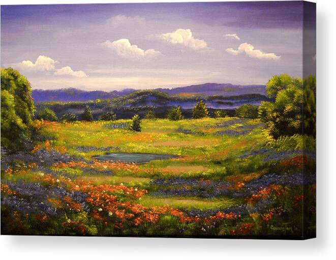 Landscape Canvas Print featuring the painting Springtime in the Hill Country by Connie Tom