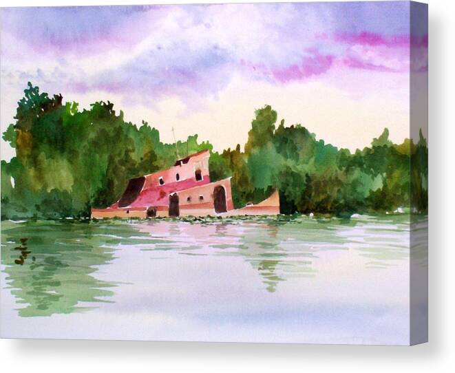 Landscape Canvas Print featuring the painting Sunken Tug by Richard Willows