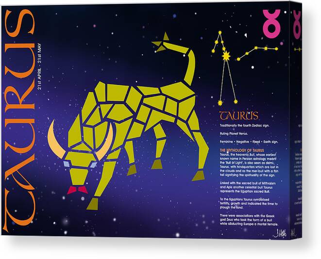Taurus Canvas Print featuring the digital art Taurus Zodiac Poster by John Hebb
