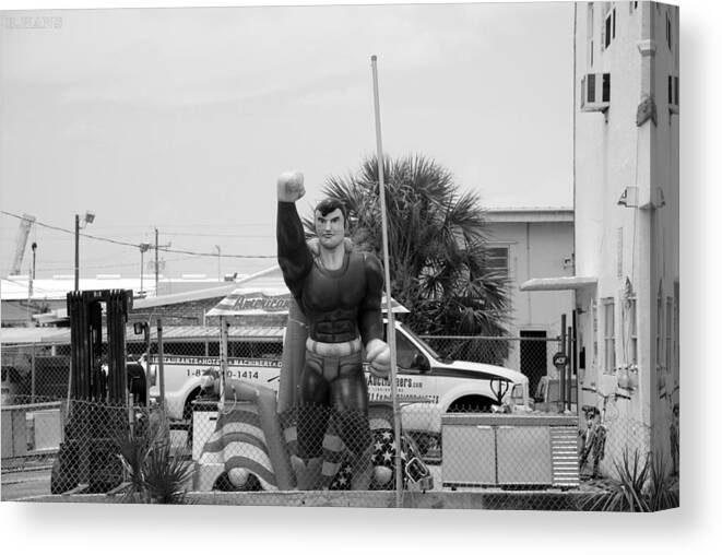Superman Canvas Print featuring the photograph The Man Of Steel On I 95 by Rob Hans