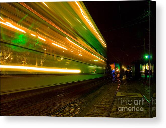 Yhun Suarez Canvas Print featuring the photograph Tram Light Trail 4.0 by Yhun Suarez