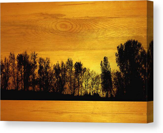 Trees Canvas Print featuring the mixed media Tree Line on Wood by Ann Powell