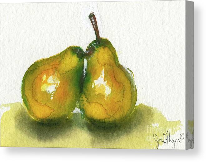 Yellow Canvas Print featuring the painting Two Pears by James Flynn