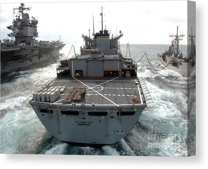 Color Image Canvas Print featuring the photograph Usns Supply Conducts A Replenishment by Stocktrek Images