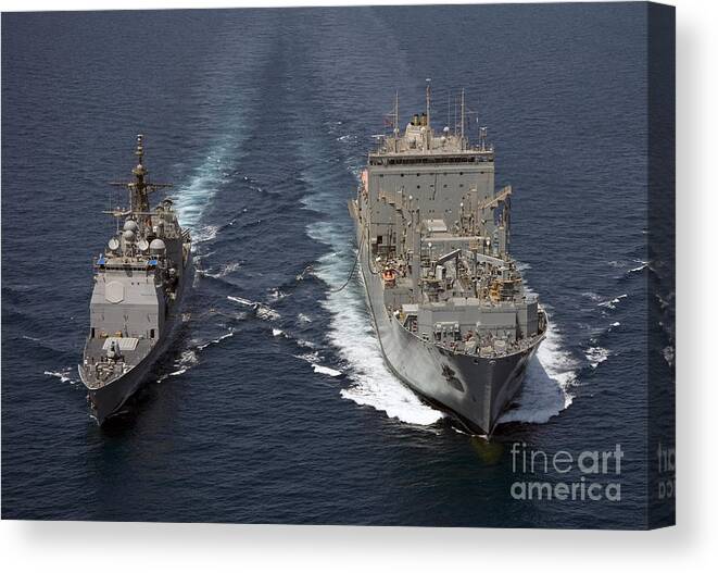 Horizontal Canvas Print featuring the photograph Uss Cape St. George Pulls Alongside by Stocktrek Images