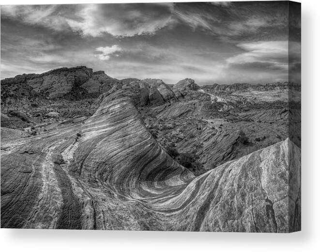 Hdr Canvas Print featuring the photograph Wave Monochrome by Stephen Campbell