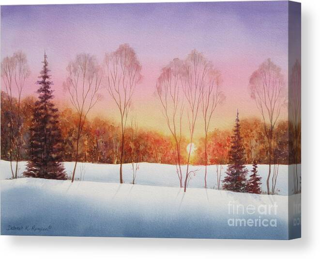 Winter Sunset Canvas Print featuring the painting Winter Sunset by Deborah Ronglien