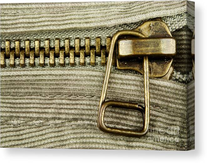 Zipper Canvas Print featuring the photograph Zipper detail close up by Blink Images