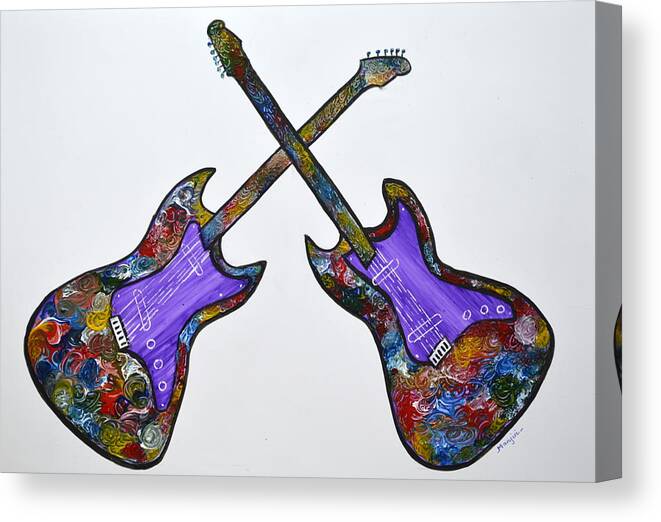 Acousticguitar Canvas Print featuring the painting Original Abstract Guitar painting by Manjiri modern colorful wall decor musical  by Manjiri Kanvinde