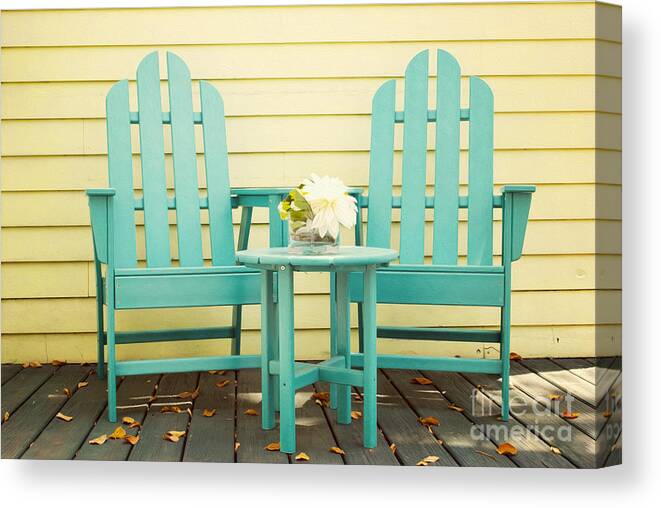 Adirondack Canvas Print featuring the photograph Blue Adirondack Chairs by Juli Scalzi