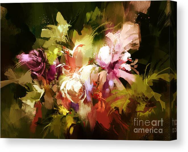 Abstract Canvas Print featuring the painting Abstract Flowers by Tithi Luadthong