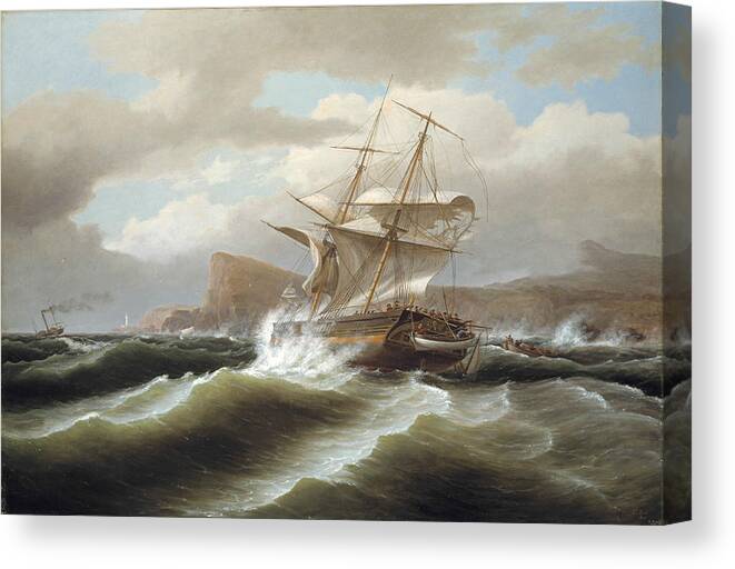Thomas Birch Canvas Print featuring the painting An American Ship in Distress by Thomas Birch