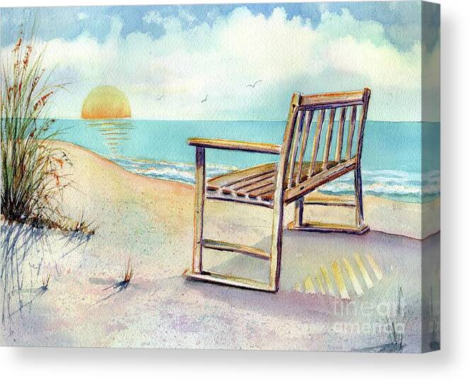 Beach Canvas Print featuring the painting Beach Bench by Midge Pippel