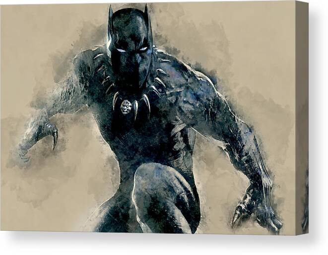 Black Panther Canvas Print featuring the mixed media Black Panther #1 by Marvin Blaine