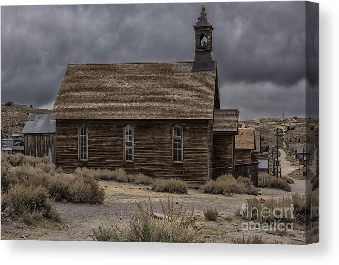 Sandra Bronstein Canvas Print featuring the photograph Stormy Day in Bodie State Historic Park by Sandra Bronstein