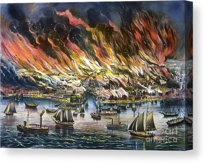  Canvas Print featuring the painting Chicago: Fire, 1871 #1 by Granger