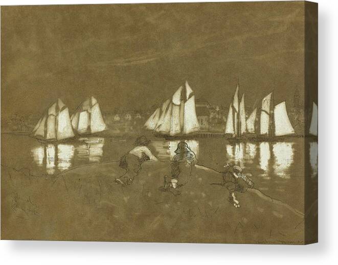 Winslow Homer Canvas Print featuring the drawing Gloucester Harbor #4 by Winslow Homer