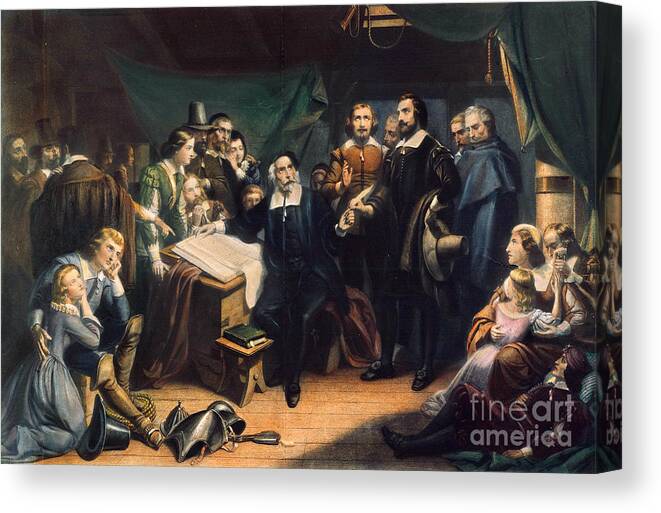 1620 Canvas Print featuring the drawing Mayflower Compact, 1620 #2 by Granger