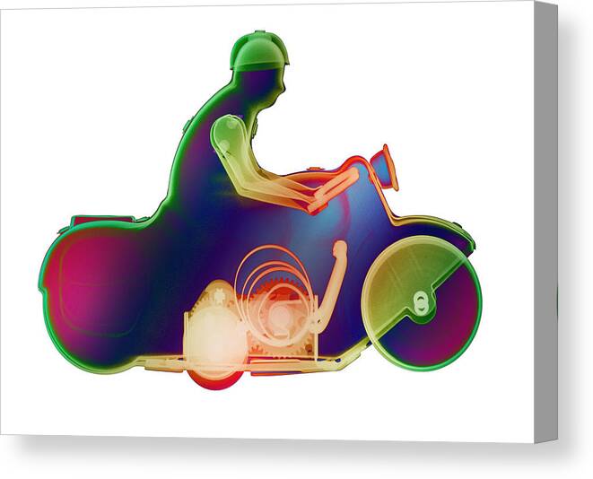 Tin Toy Motorcycle X-ray Art Photography Canvas Print featuring the photograph Motorcycle X-ray No. 5 #1 by Roy Livingston