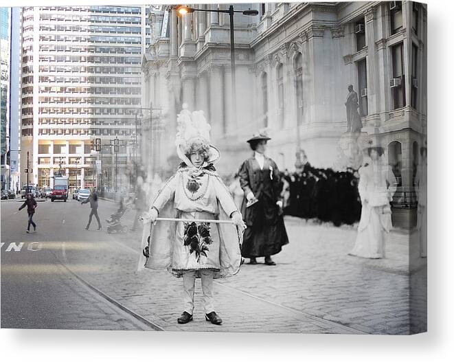  Canvas Print featuring the photograph Mummers at City Hall #1 by Eric Nagy