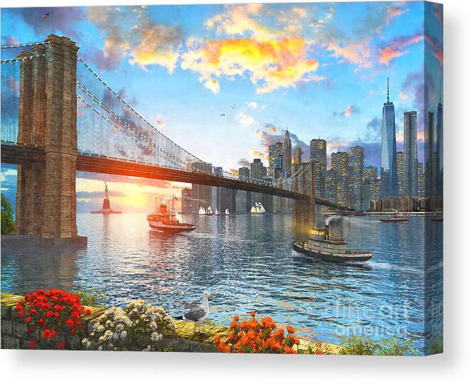New York Canvas Print featuring the digital art New York Sunset #1 by MGL Meiklejohn Graphics Licensing