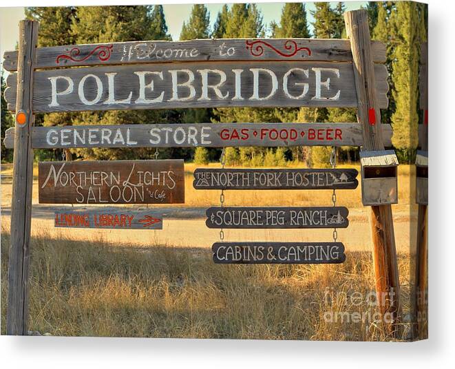 Polebridge Canvas Print featuring the photograph Polebridge Business Directory #1 by Adam Jewell